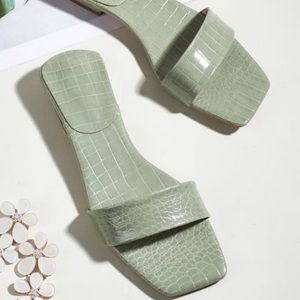 NEW Mint Green Croc Embossed Slide Sandals